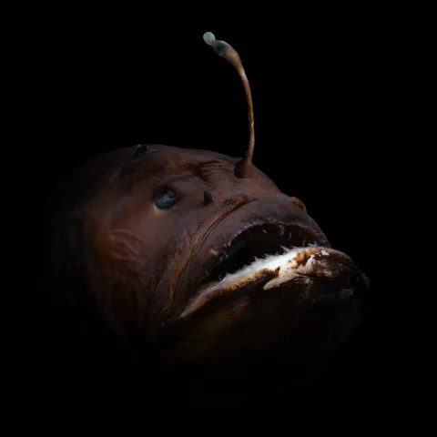 Double anglerfish specimen photographed against a black background